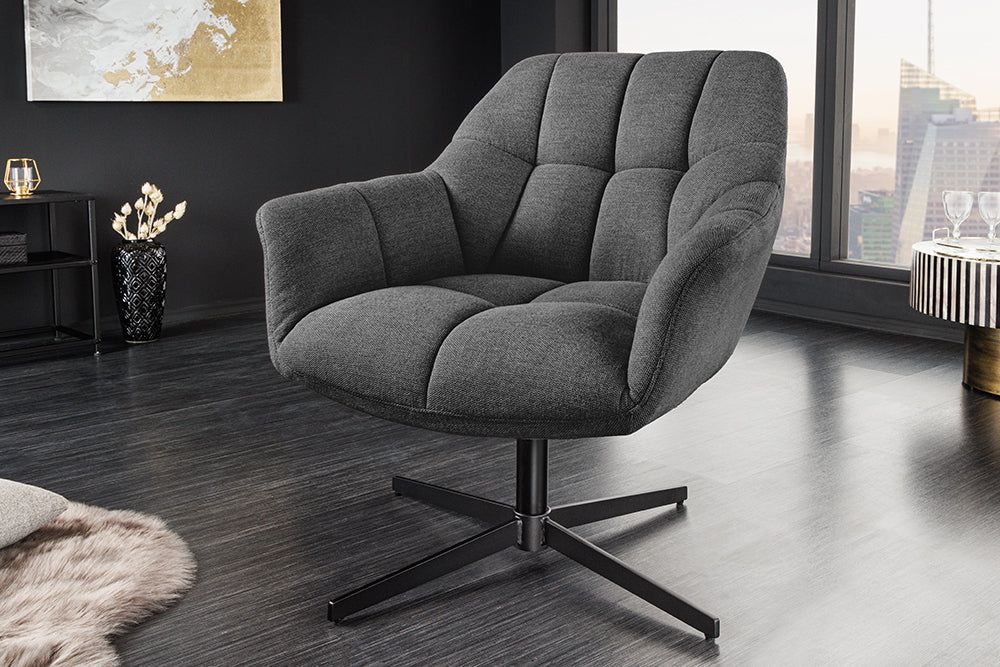 Fauteuil PAPILLON 83-90cm pivotant à 360° tissu tissé plat anthracite - 47474