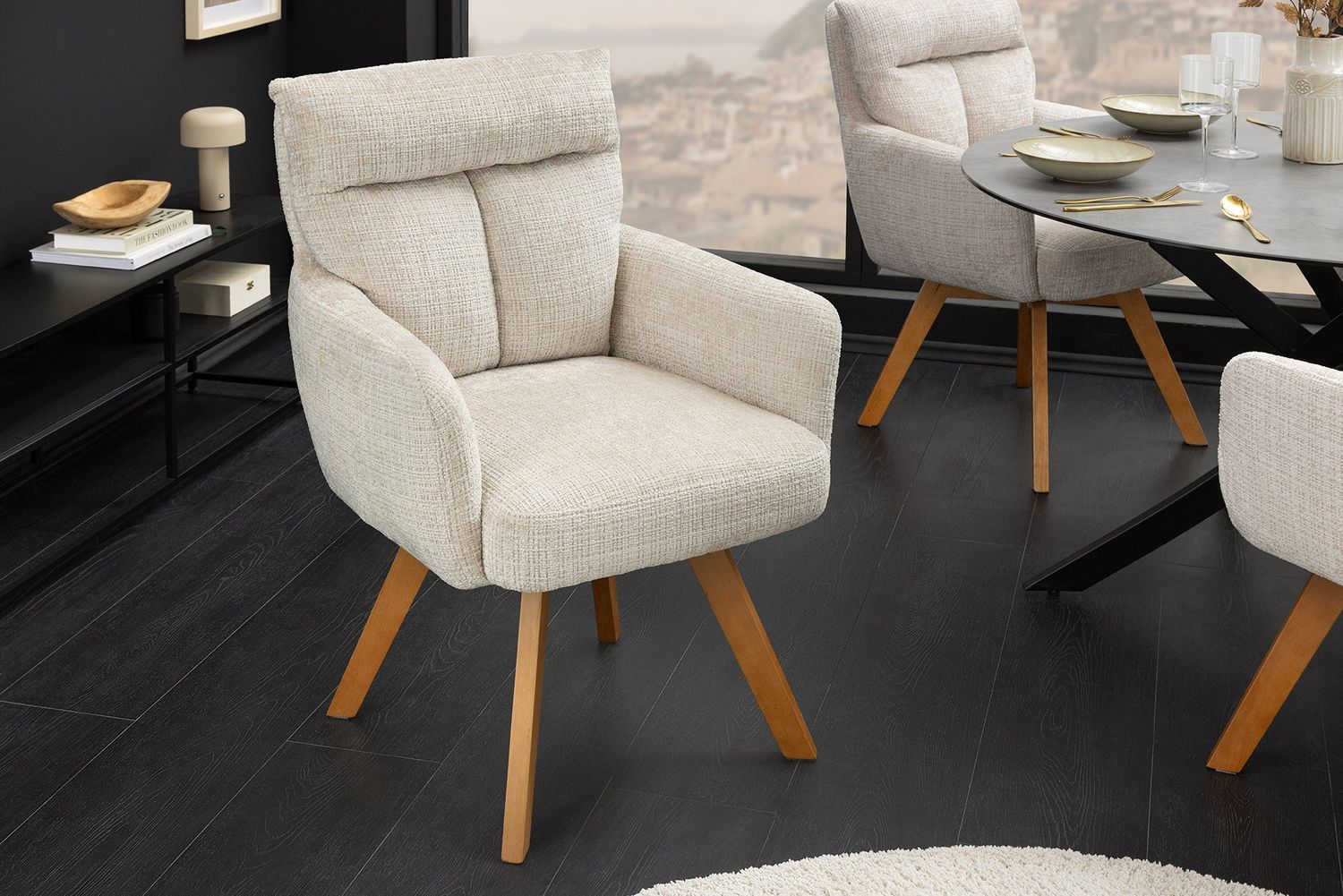 Fauteuil pivotant BIG GEORGE avec accoudoirs, revêtement chenille champagne, pivotant - 47518