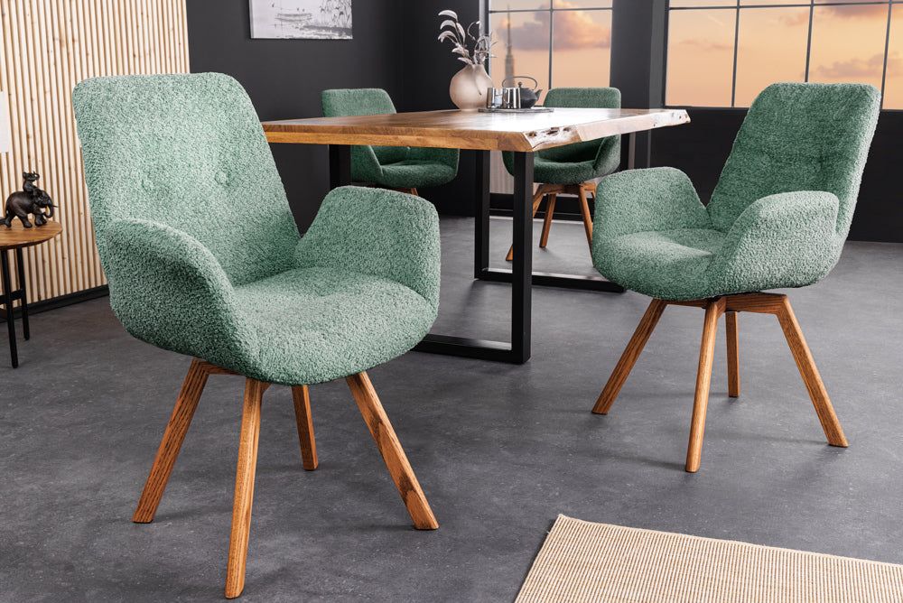 Fauteuil pivotant BALTIC rotatif à 360° en bouclette menthe avec pieds en chêne naturel - 45164
