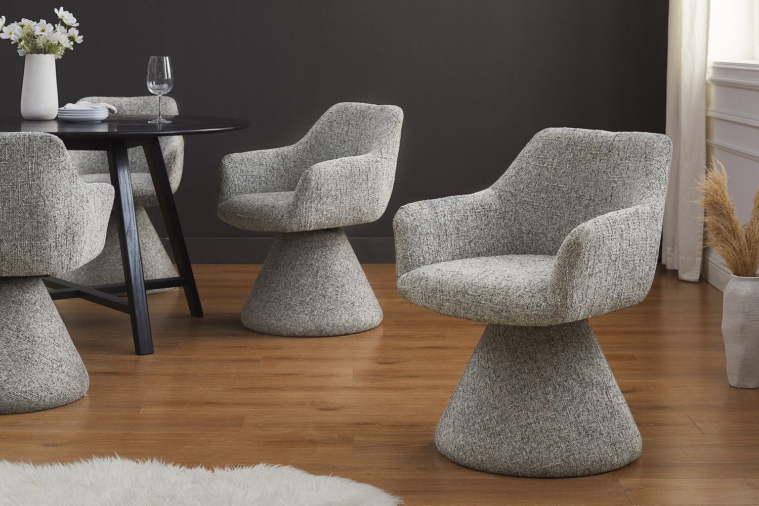 Fauteuil pivotant AMBIENTO 180° avec accoudoirs, tissu chenille gris, retour automatique - 47790