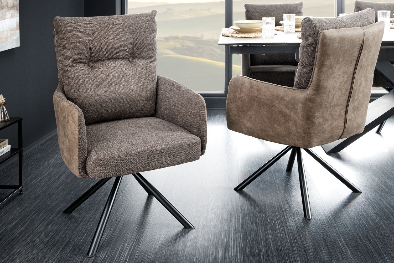 Fauteuil pivotant BIG GEORGE avec accoudoirs, revêtement en microfibre taupe tissée à plat, pivotant - 44011