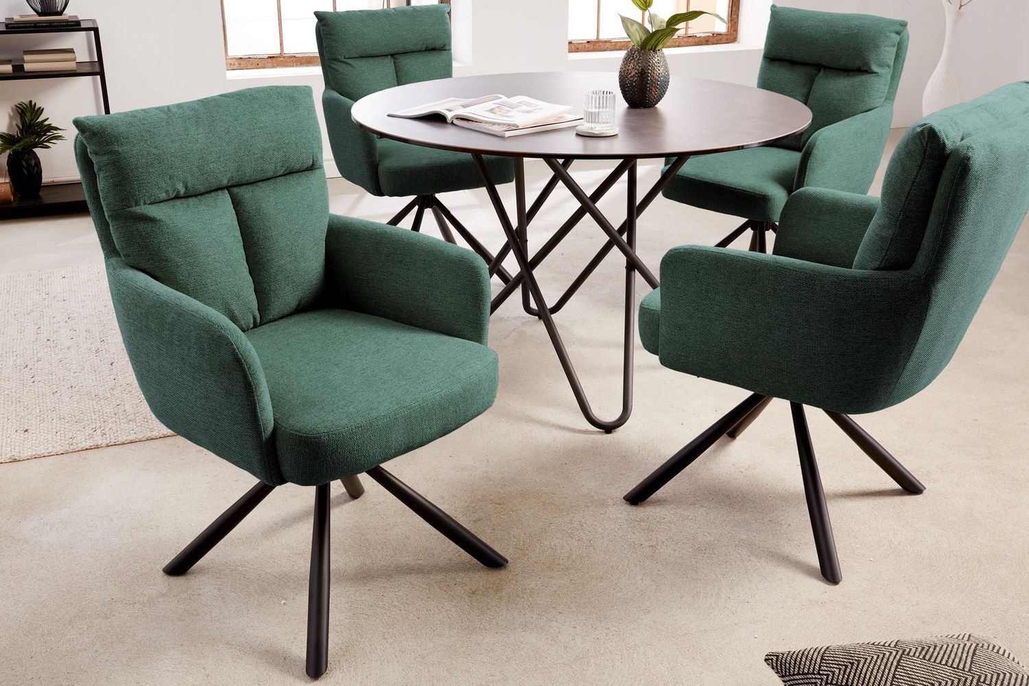Fauteuil pivotant BIG GEORGE 360° avec accoudoirs, revêtement en tissu texturé vert - 42084
