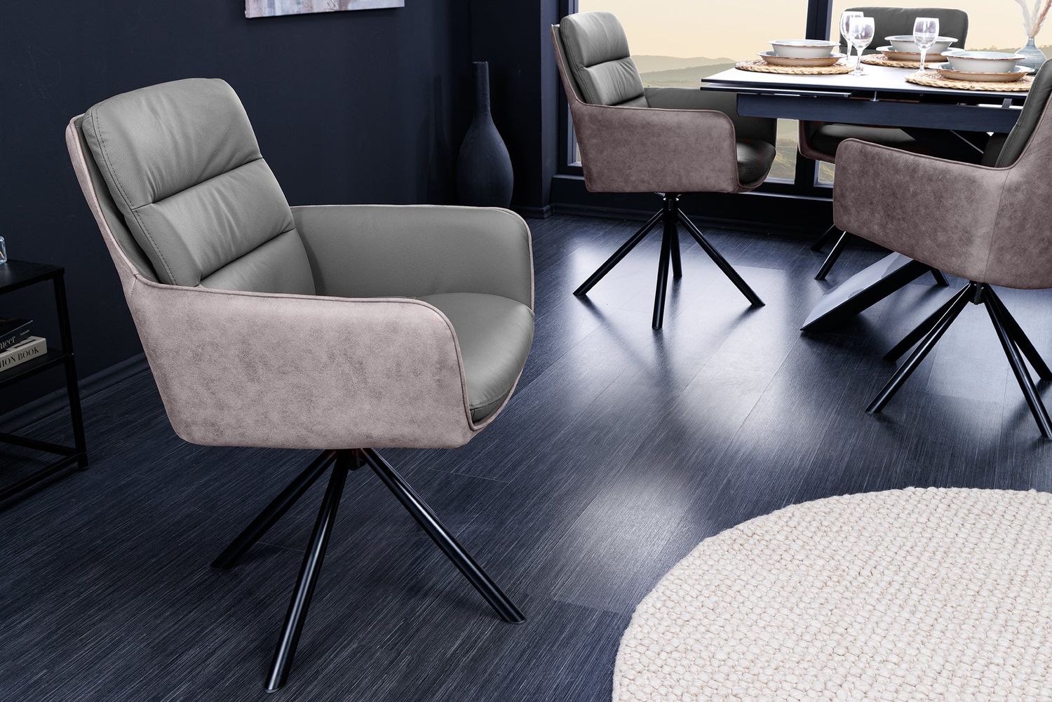 Fauteuil pivotant BIG GEORGE 360° avec accoudoirs en cuir véritable et microfibre taupe - 43635