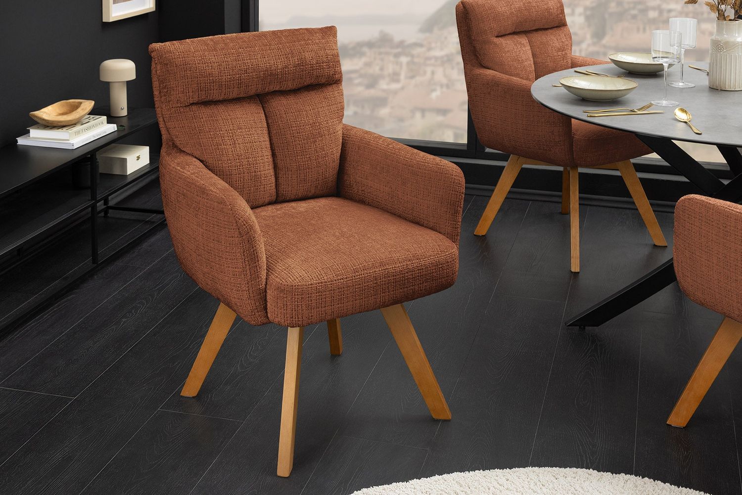 Fauteuil pivotant BIG GEORGE avec accoudoirs, revêtement en chenille marron rouille, pivotant - 47520