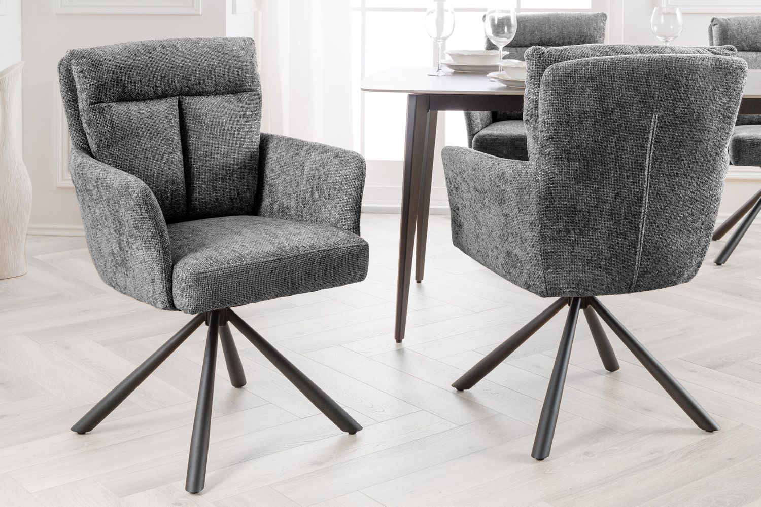 Fauteuil pivotant BIG GEORGE 360° avec accoudoirs, revêtement en tissu texturé gris - 44439