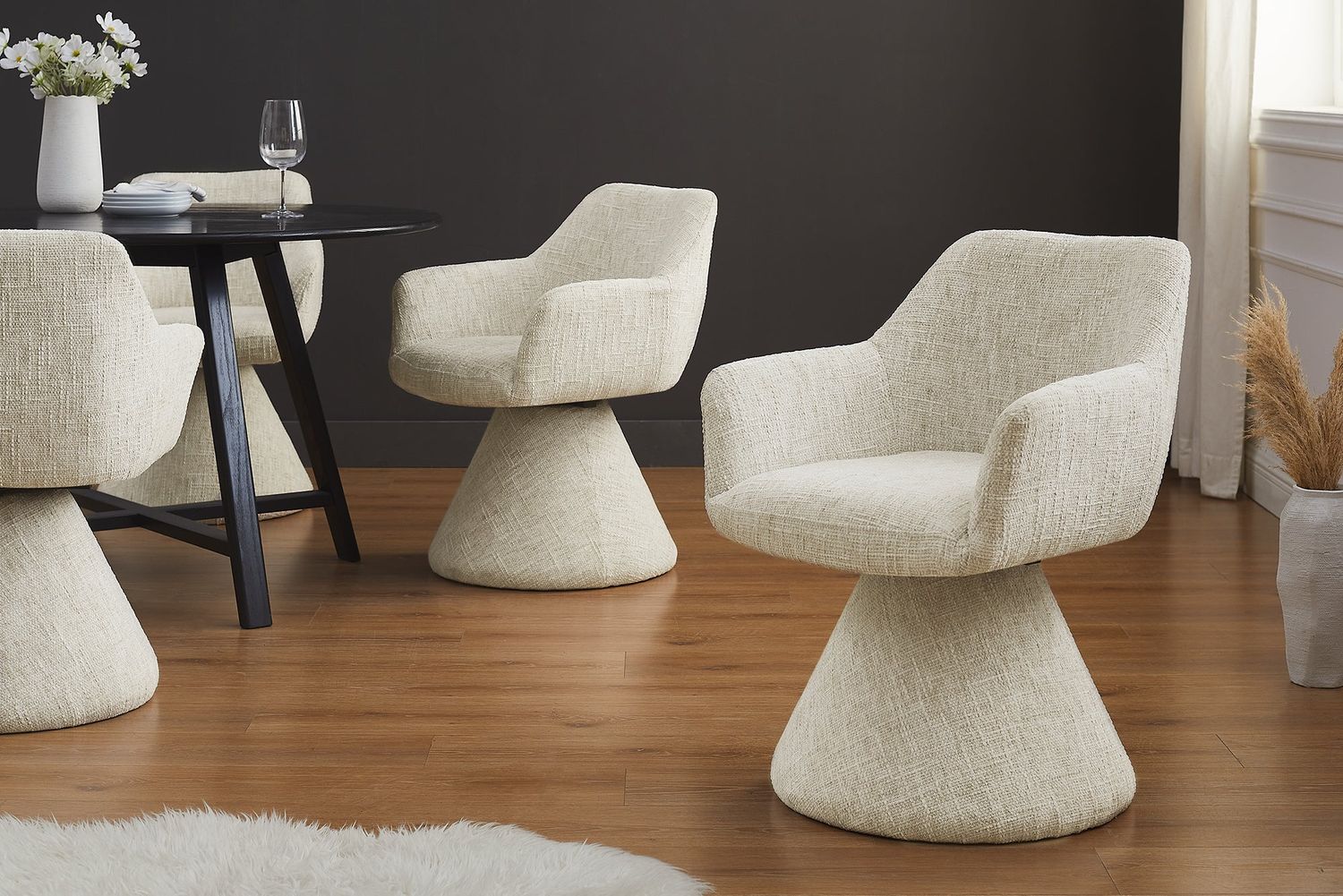 Fauteuil pivotant AMBIENTO 180° avec accoudoirs, revêtement chenille beige, retour automatique - 47789
