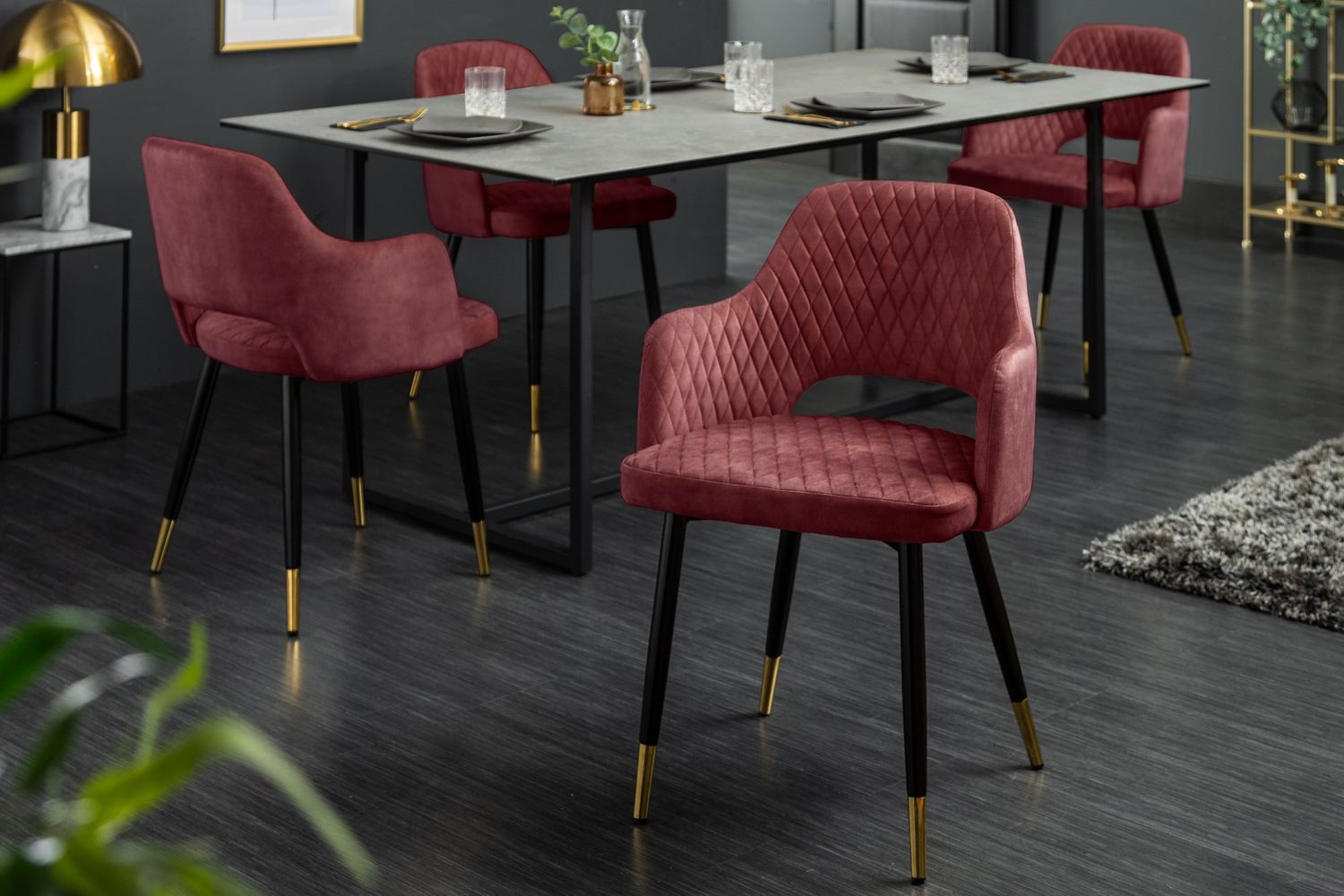 Fauteuil PARIS avec accoudoirs en velours et matelassage décoratif rouge - 42291