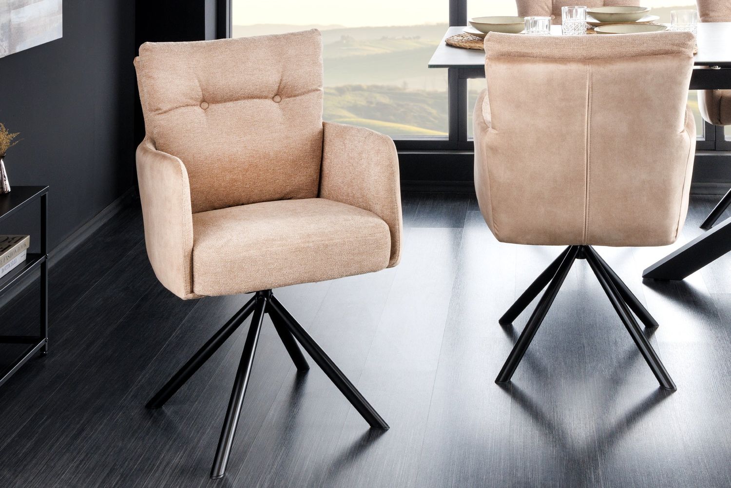 Fauteuil pivotant BIG GEORGE avec accoudoirs, revêtement en velours beige champagne, pivotant - 43850