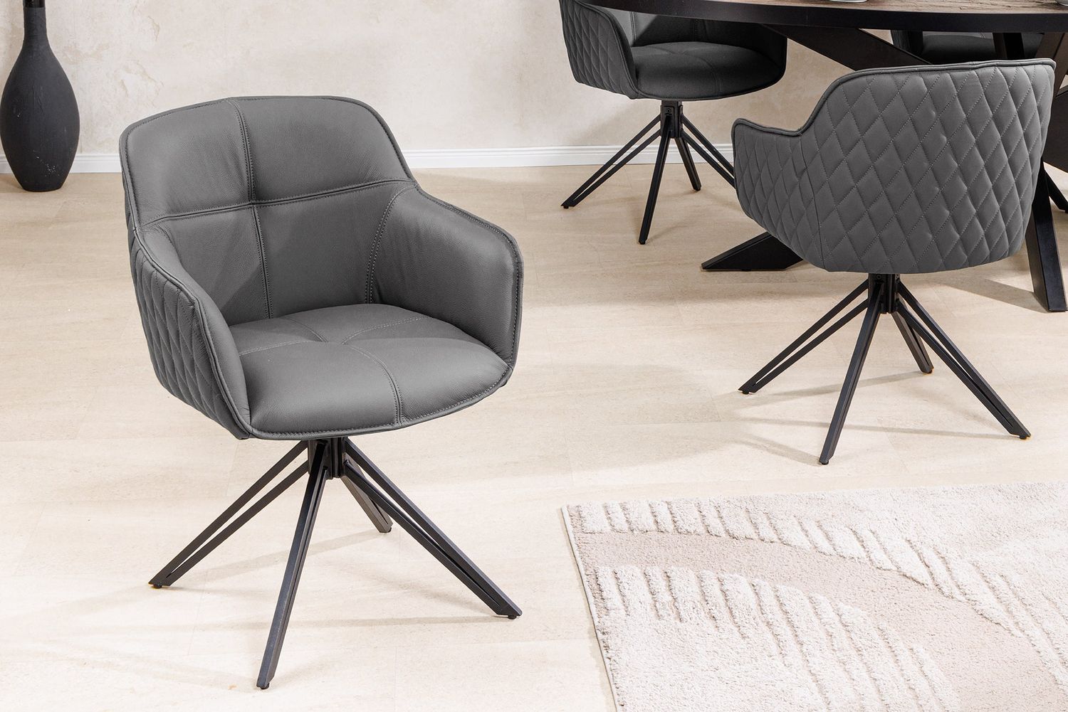 Fauteuil pivotant EUPHORIA, rotation à 180°, accoudoirs, cuir gris - 45860