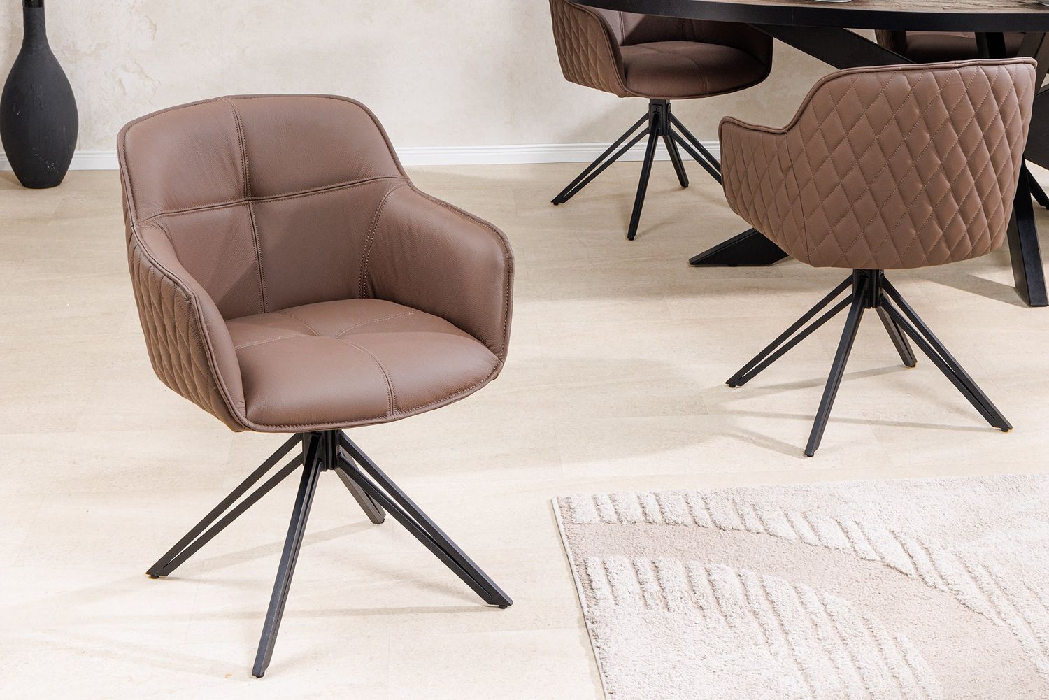 Fauteuil pivotant EUPHORIA, rotation à 180°, accoudoirs en cuir marron - 45861