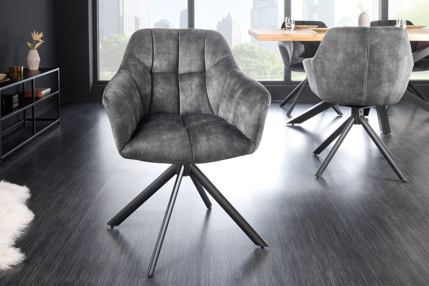 Fauteuil pivotant PAPILLON pivotant à 180° avec accoudoirs en velours gris - 43196