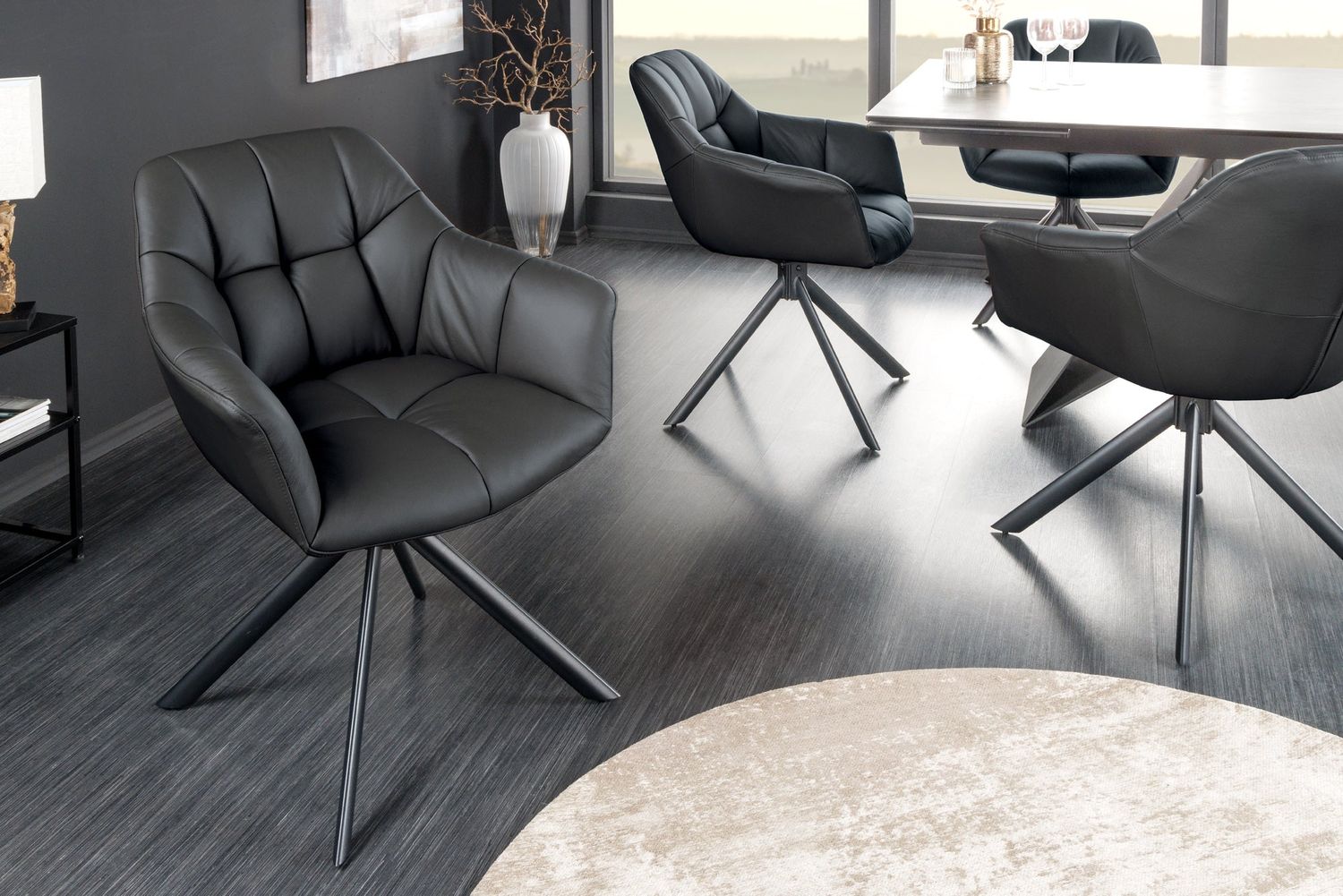 Fauteuil pivotant PAPILLON pivotant à 180° avec accoudoirs en cuir noir - 44594