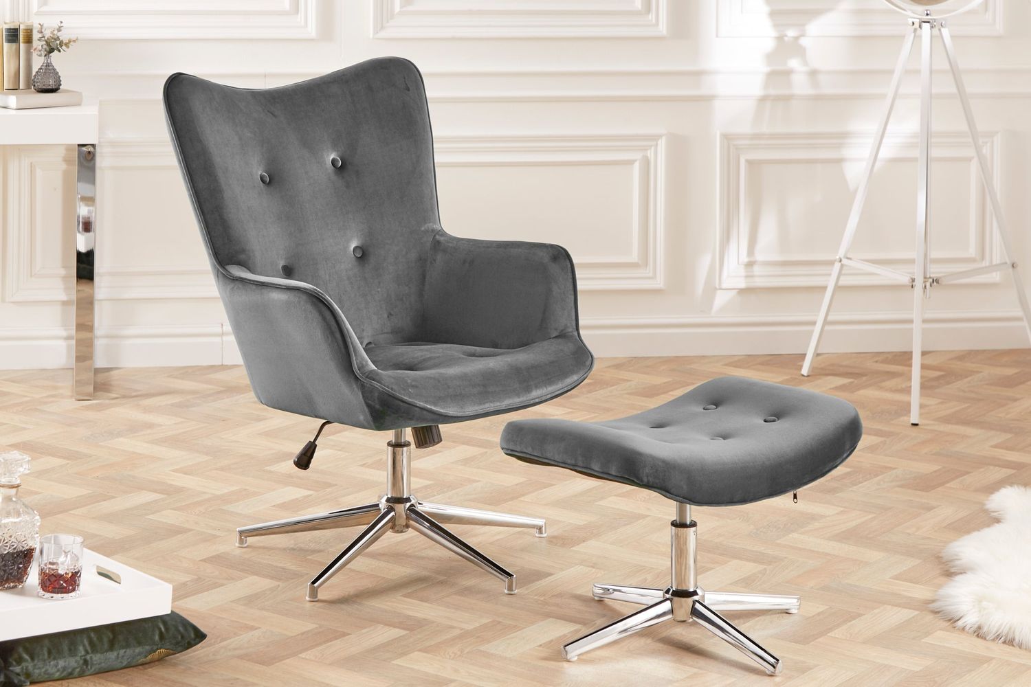 Fauteuil pivotant LONGER 100-110cm velours gris pivotant - 39511