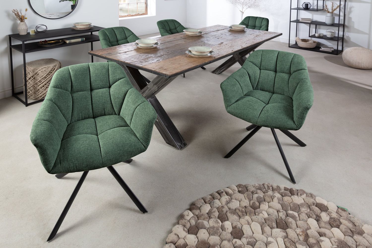 Fauteuil pivotant PAPILLON pivotant à 180° avec accoudoirs, revêtement en tissu texturé vert foncé - 41591