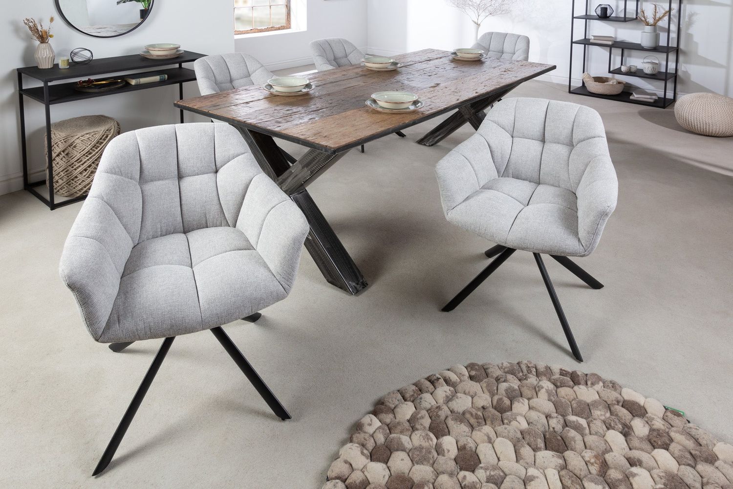 Fauteuil pivotant PAPILLON pivotant à 180° avec accoudoirs, revêtement en tissu texturé gris clair - 41587