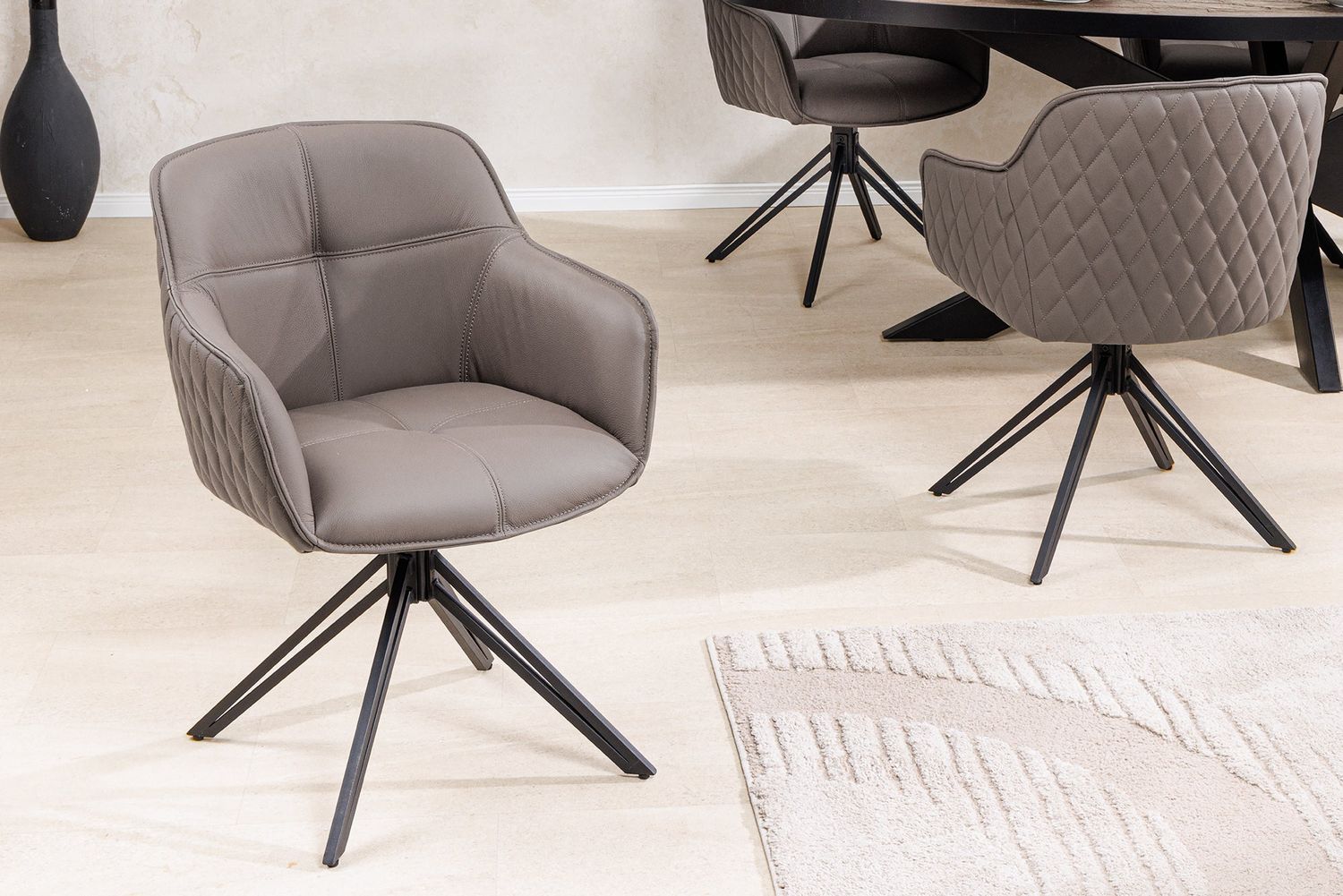 Fauteuil pivotant EUPHORIA, rotation à 180°, accoudoirs, cuir taupe - 45862