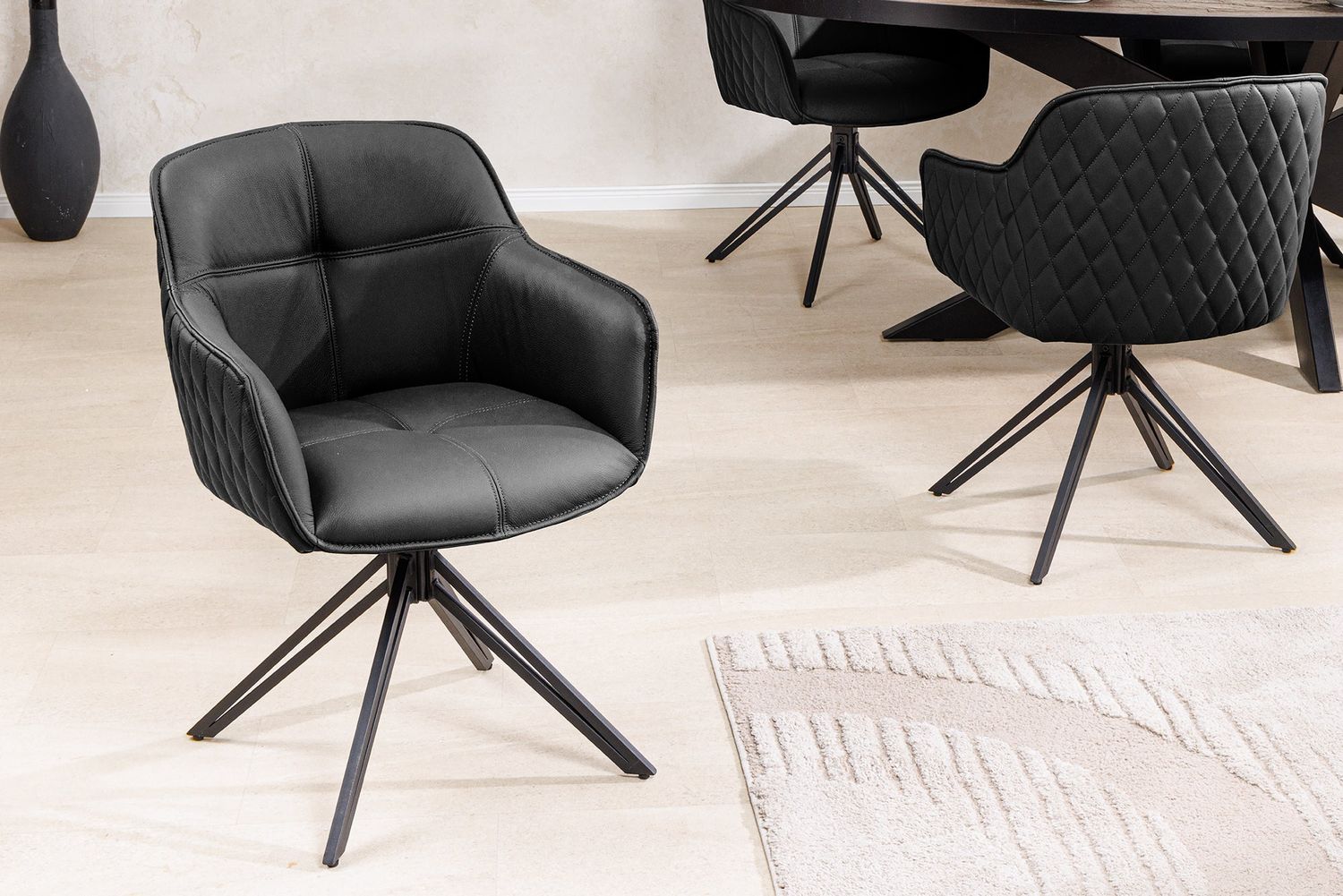Fauteuil pivotant EUPHORIA, rotation à 180°, accoudoirs en cuir noir - 45859