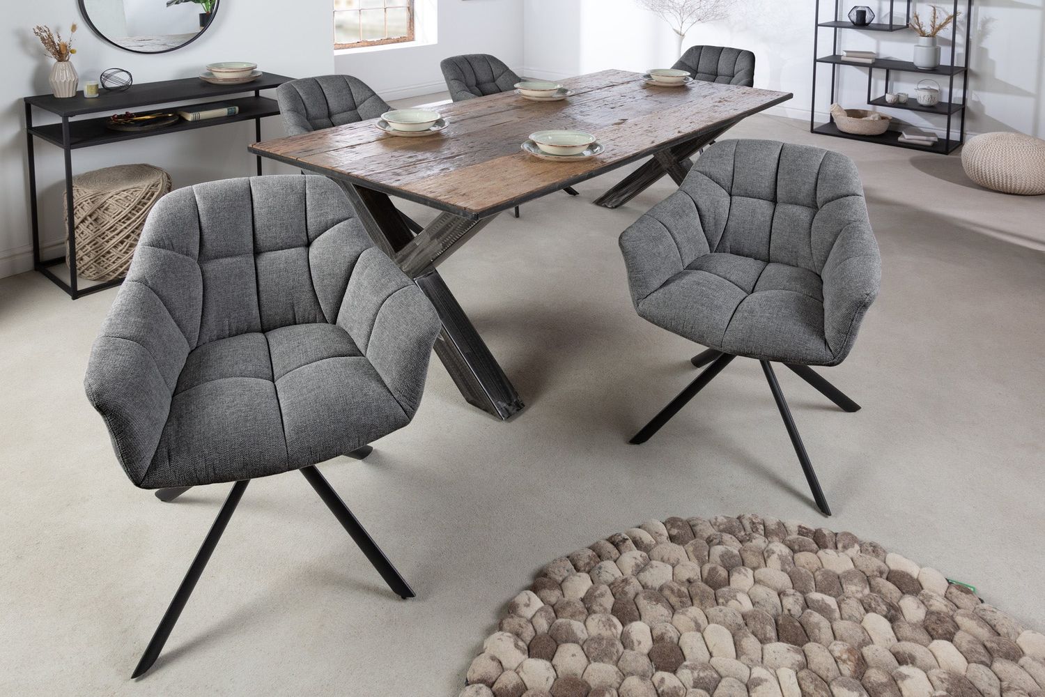 Fauteuil pivotant PAPILLON pivotant à 180° avec accoudoirs, tissu texturé gris foncé - 41588