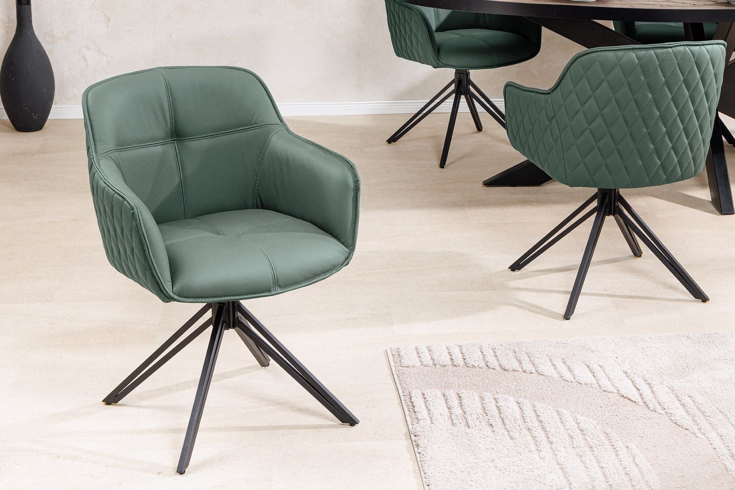 Fauteuil pivotant EUPHORIA, rotation à 180°, accoudoirs en cuir vert - 45863