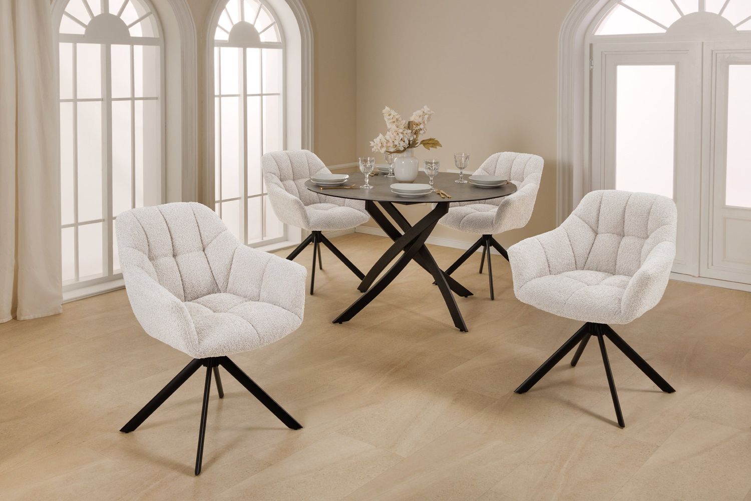 Fauteuil pivotant PAPILLON pivotant à 180° avec accoudoirs en bouclé blanc - 44591