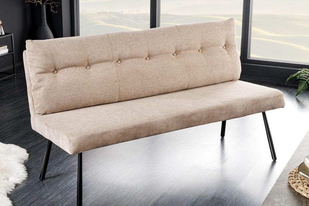 Banc BIG GEORGE 160cm en tissu tissé plat, âme à ressorts, velours beige champagne - 44014