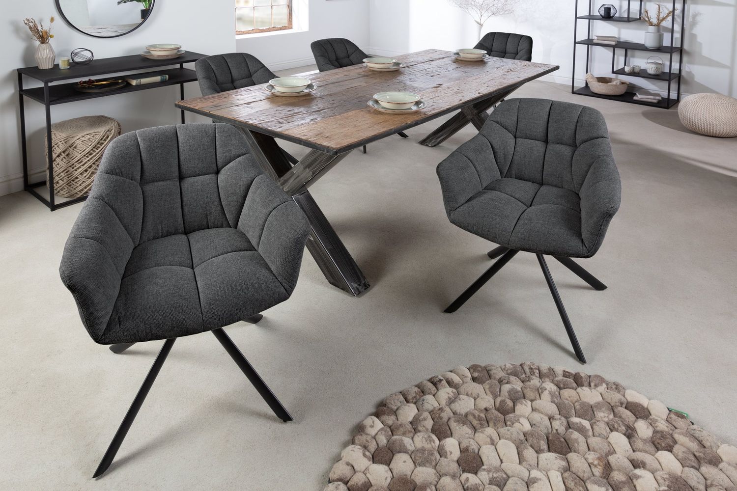 Fauteuil pivotant PAPILLON pivotant à 180° avec accoudoirs, revêtement en tissu texturé anthracite - 41586