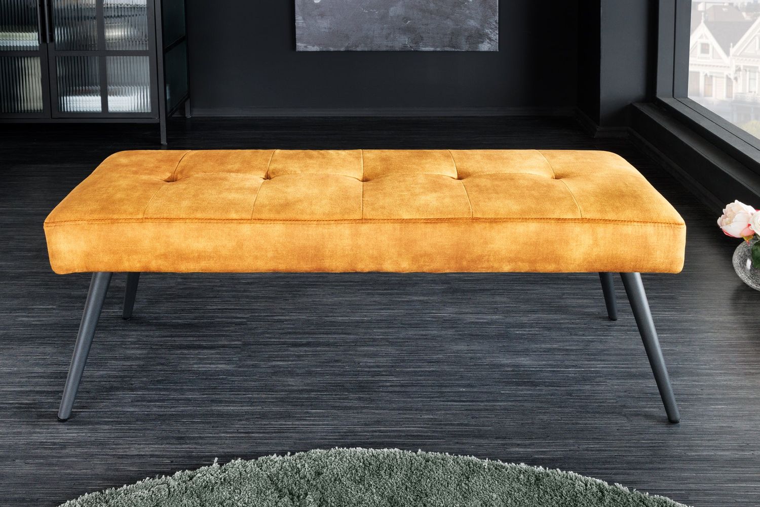 Banc BOUTIQUE 100cm velours jaune moutarde - 44424