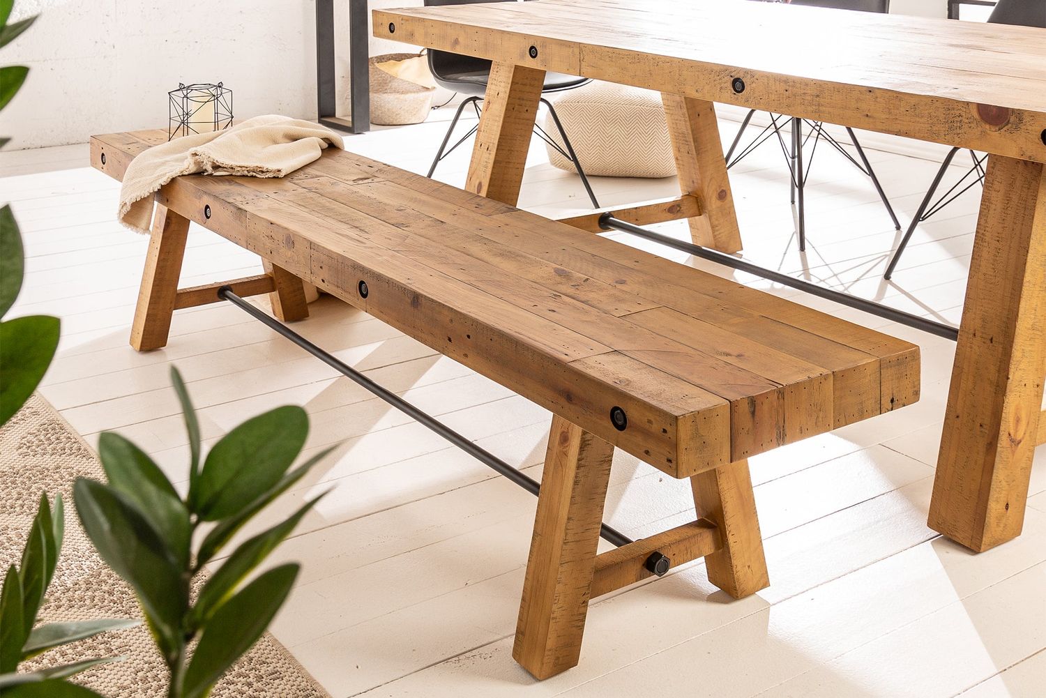 Banc FINCA 165 cm en pin brun vintage - 41288