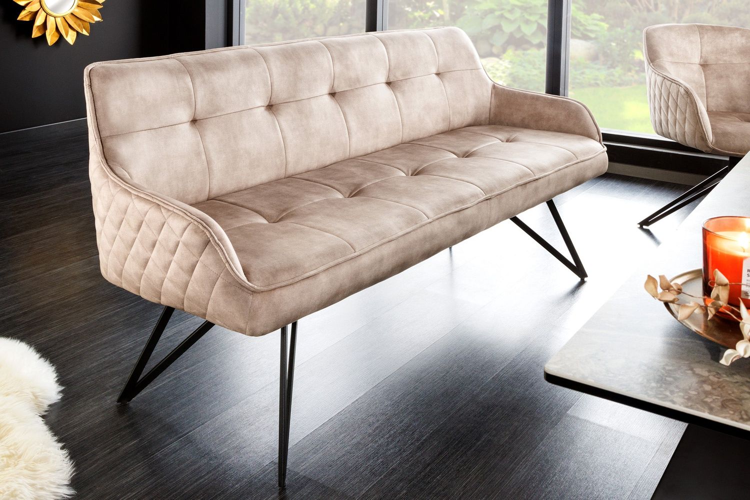 Banc EUPHORIA 160cm velours gris-beige - 43126