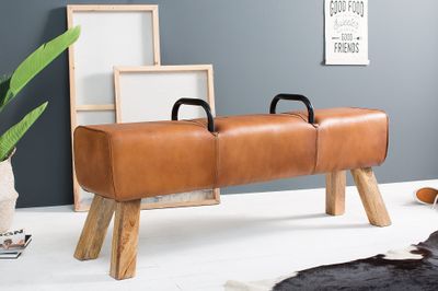 Banc BOCK 134 cm avec poignées, cuir véritable marron clair - 38481