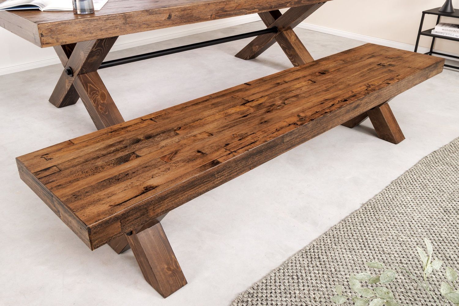 Banc GOLIATH 180 cm pin noir naturel - 46562