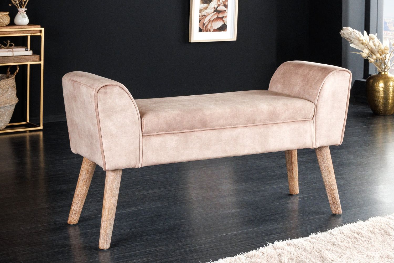 Banc SCARLETT 90 cm velours beige café - 43279