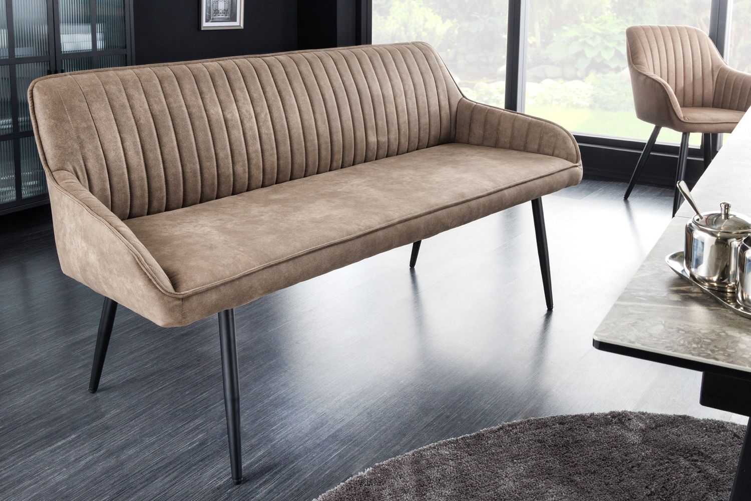 Banc TURIN 160cm microfibre taupe - 43693