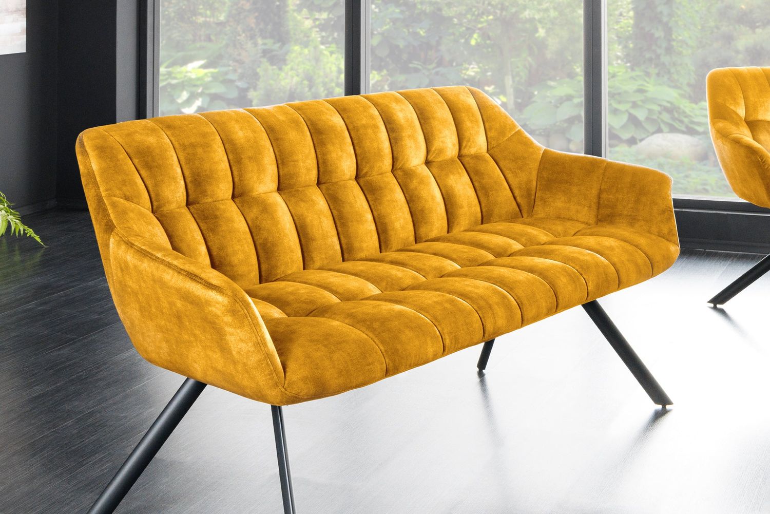 Banc PAPILLON 165cm velours jaune moutarde - 44527