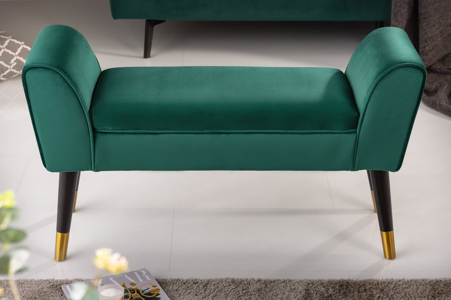 Banc SCARLETT 90cm velours vert émeraude - 40406