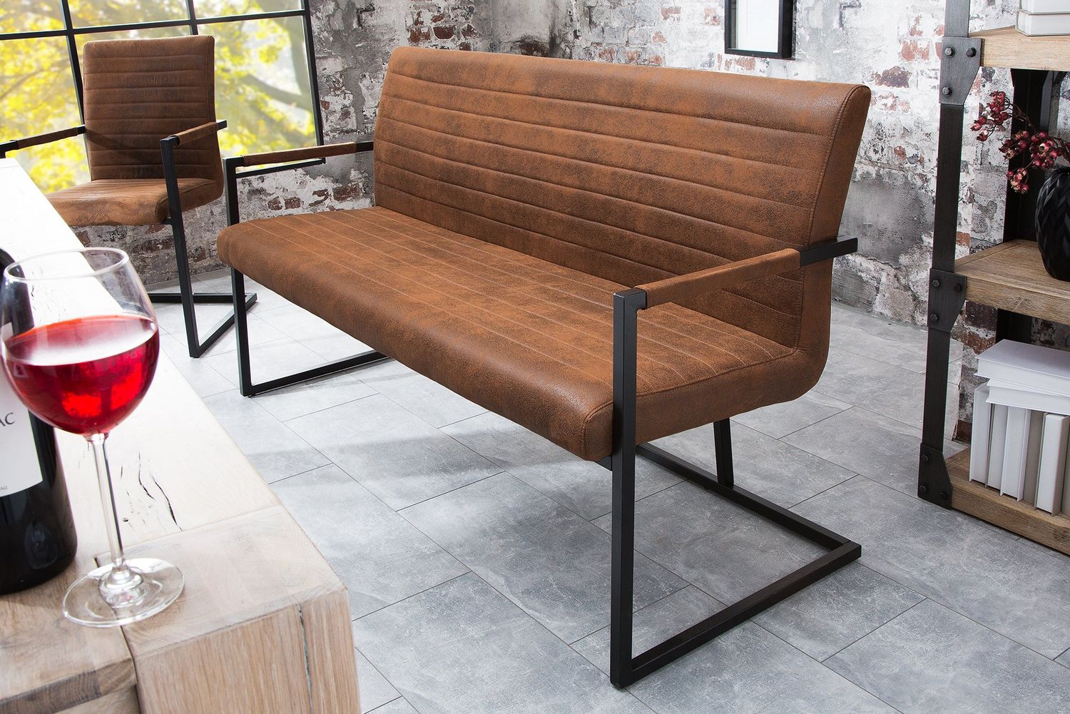 Banc LOFT 160 cm avec accoudoirs, microfibre marron vintage - 38198