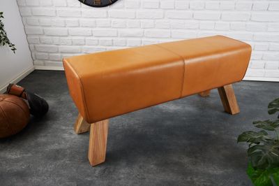 Banc TURNBOCK 100cm cuir véritable marron cognac - 42698