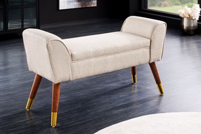 Banc SCARLETT 90 cm en tissu texturé beige style rétro - 44780