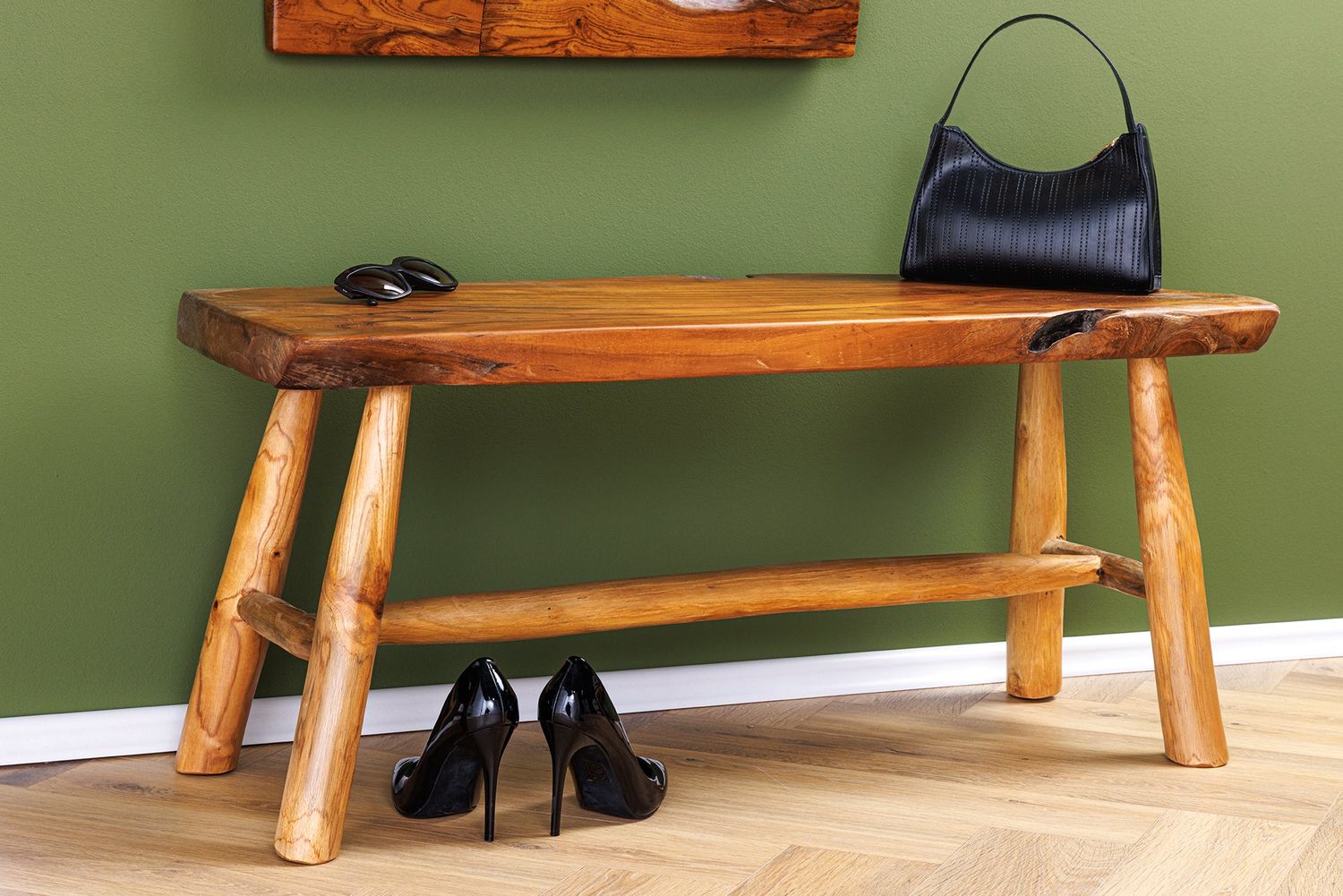 Banc ROOT 100 cm en teck brun naturel avec entretoise en bois - 44709