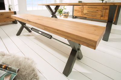 Banc THOR 180 cm en chêne sauvage, pieds en X, style industriel - 6538807