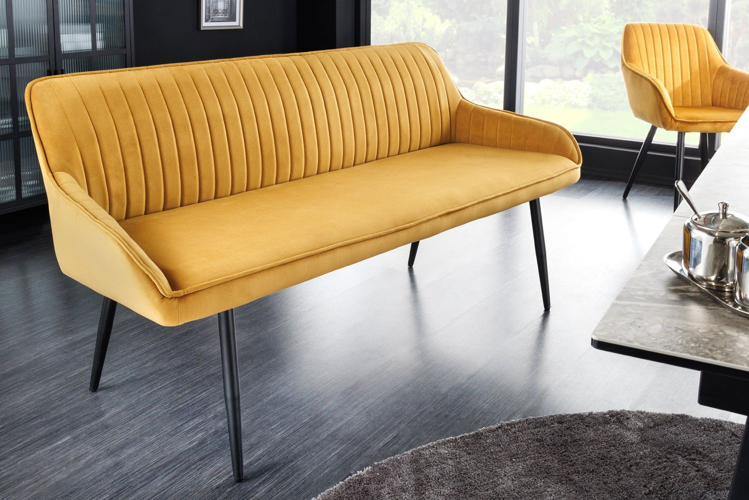 Banc TURIN 160cm velours jaune moutarde - 43694