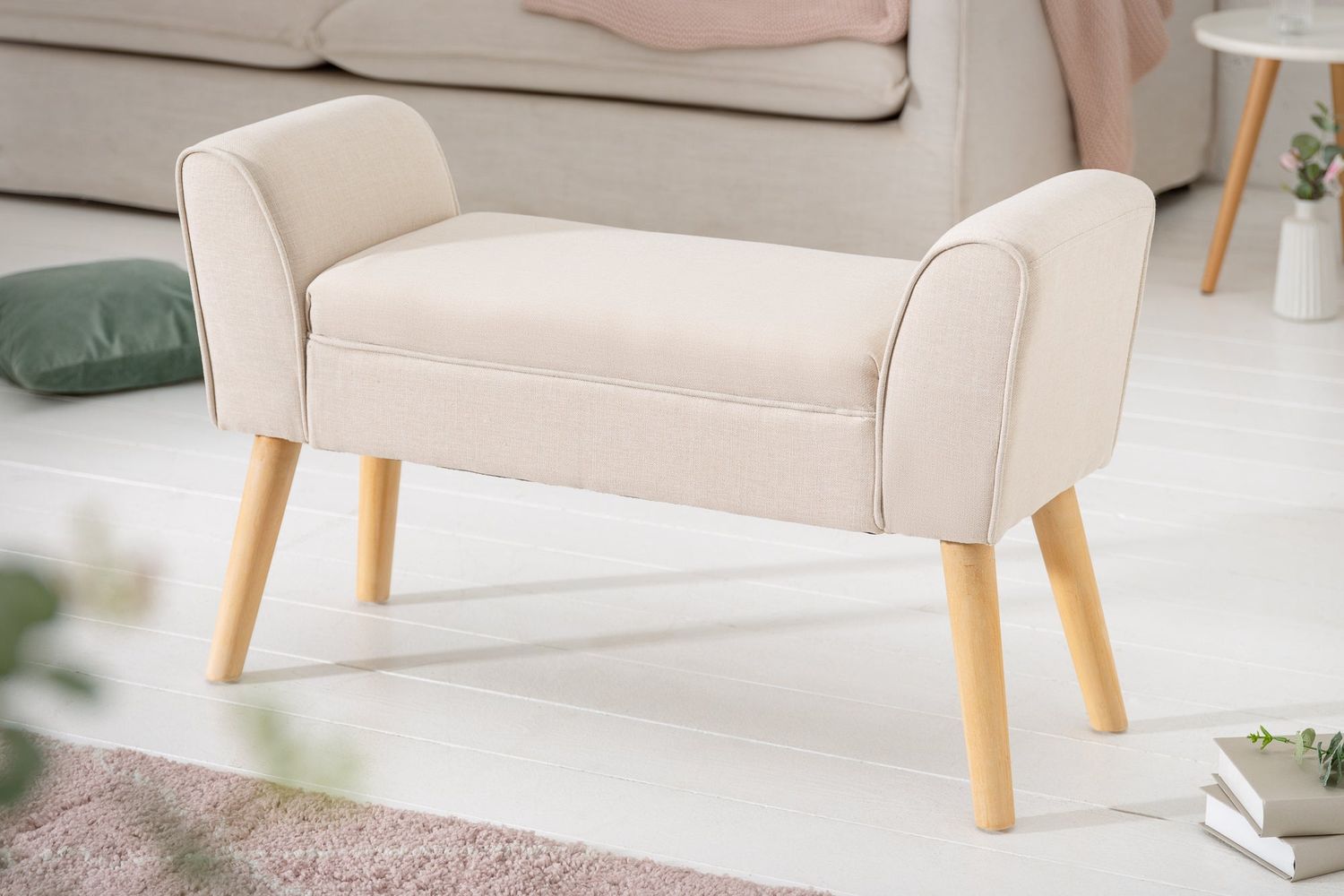 Banc SCARLETT 90 cm en lin beige - 40407