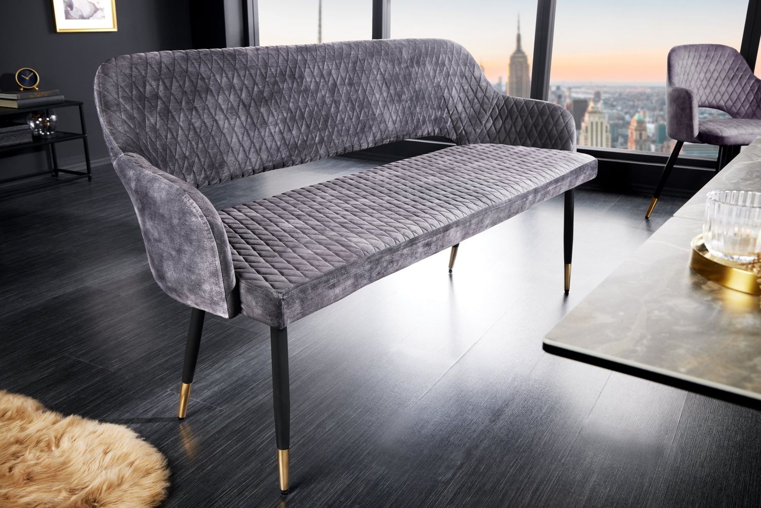 Banc PARIS 160cm velours gris - 43680