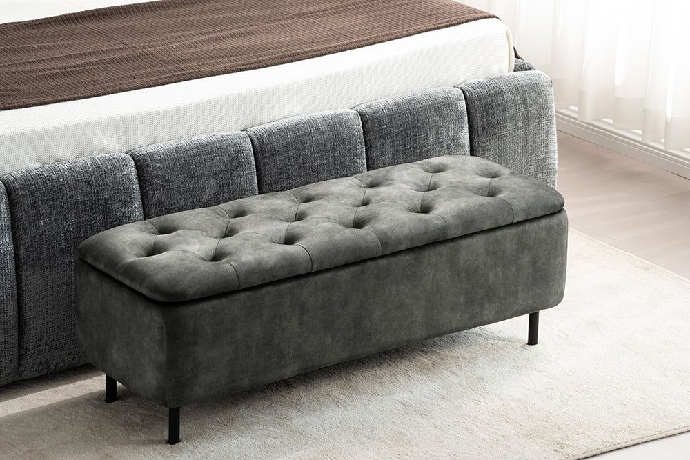 Banc-commode EN VOGUE 120 cm avec espace de rangement, velours vert foncé - 47655