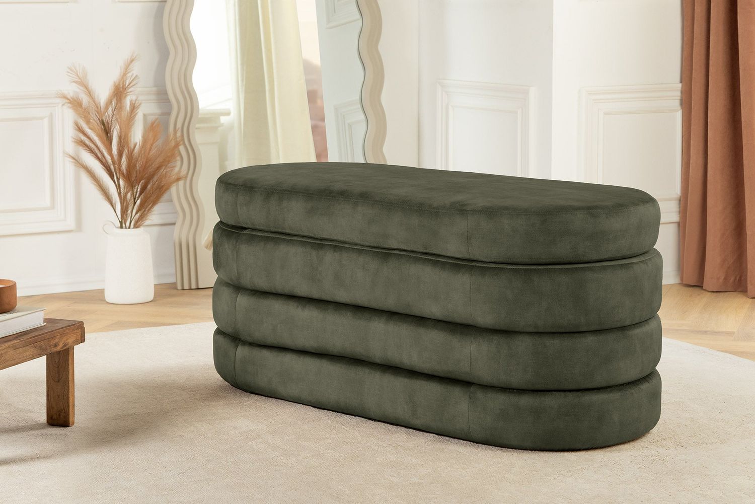 Banquette coffre VOQUE 115 cm velours vert avec espace de rangement - 46692