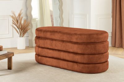 Banquette coffre VOQUE 115 cm velours marron rouille avec espace de rangement - 46691