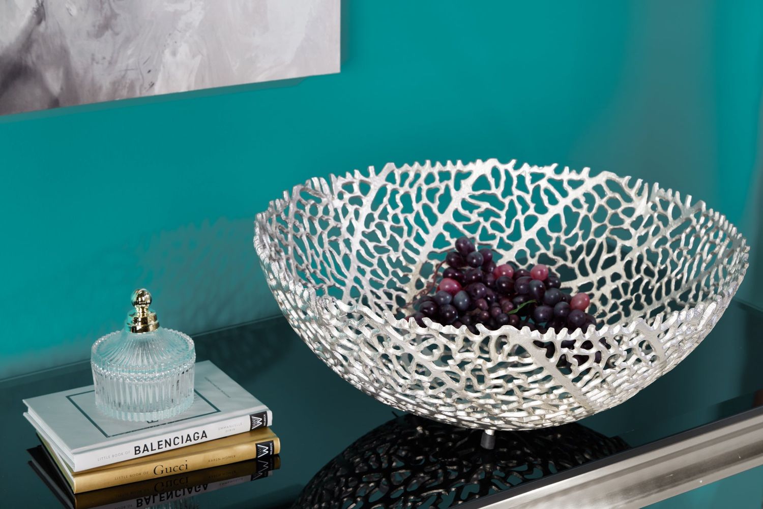 Bol ABSTRAIT FEUILLE 45cm argent - 43191