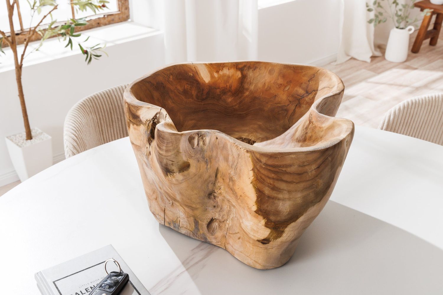 Bol décoratif FLEURS 35 cm en bois de teck naturel - 44707