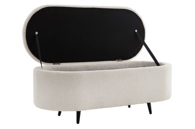 Banquette coffre VOQUE 110 cm en tissu bouclé blanc capitonné avec espace de rangement - 45255