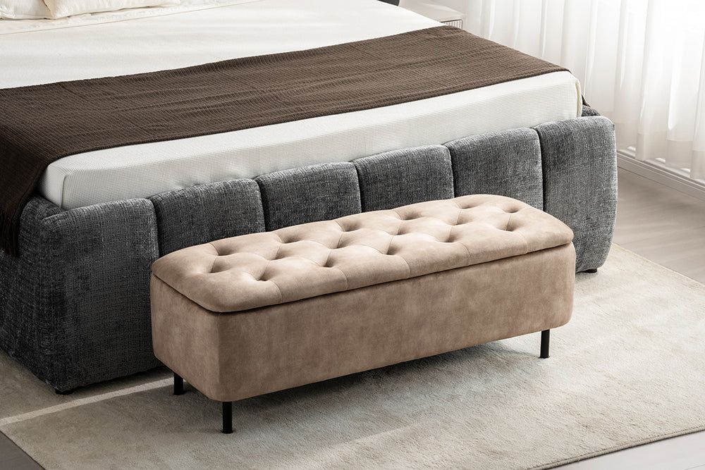 Banquette-commode EN VOGUE 120 cm avec espace de rangement, velours beige - 47656